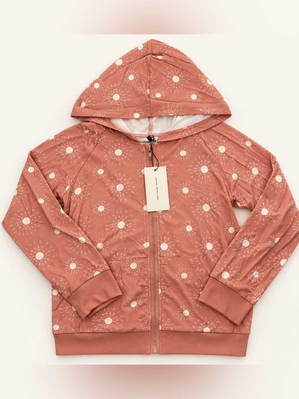 Bamboo Zip Hoodie in Dusty Rose with Sunburst Print